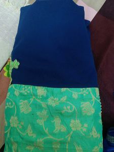 Elegant Aqua &amp; Gold Sari