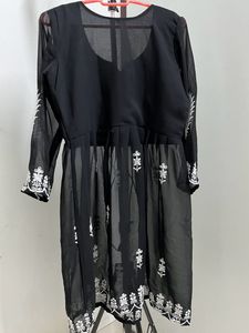 Woman embroidered georgettee A-line Kurta(black)