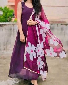 Wine Colour Kurta With Dupatta