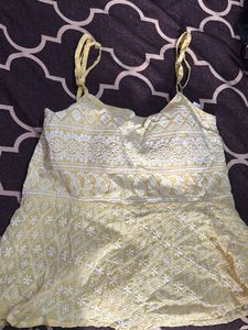 Yellow Chikankari Padded Peplum Top