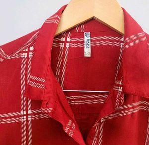 Red Checked Casual Half Sleeves ShirtCollar Women