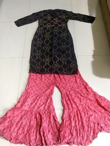 Very Beautiful Black Kurti With Pink Sharara