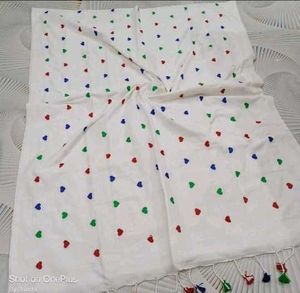 Colourful Love Design White Embroidery Saree