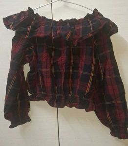 Maroon Chaked Off Shoulder Top