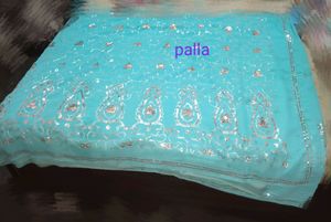 Sea green party wear sequence saree