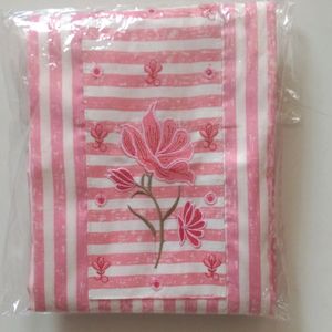 Pink Striped Floral Kurti Fabric
