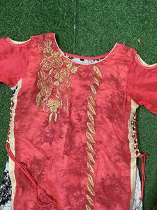 Elegant Red and Floral Kurti Set