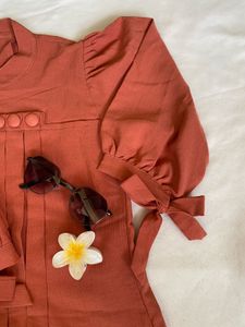 Pleated Sleeve Tie Top