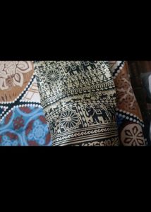 Printed Kalamkari Art Silk Saree (black)