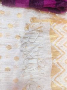 Elegant White &amp; Gold Polka Dot Scarf
