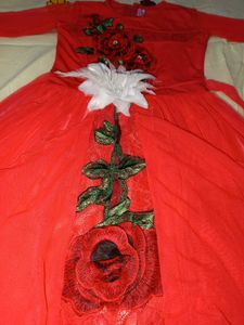 Ethnic Net Stitched Gown (Red)