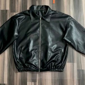Black Faux Leather Zip-Up Jacket