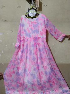Pink Long Goun Frock Formal Daily Wear Can Carry