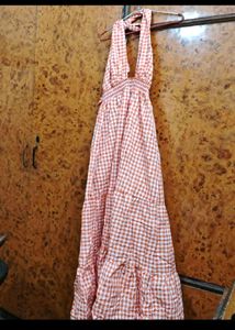 Orange Gingham Halter Dress