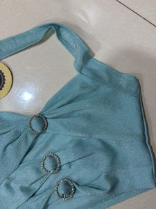 closet hues Sparkly Blue Halter Top