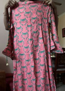 Pink Floral Print Dress Kurti