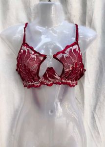 I. Red Lace Bra with Heart Detail
