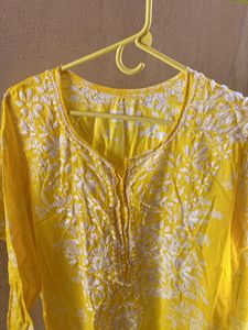 Farhaa Yellow Floral Long Mul Kurta