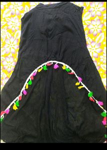 Trendy High Neck Black Top With Tassels