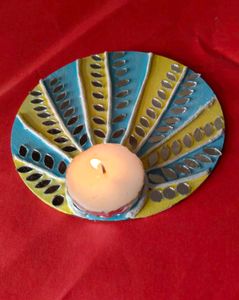 🩵💛 Handmade Lippan Art Diya Holder 🩵💛