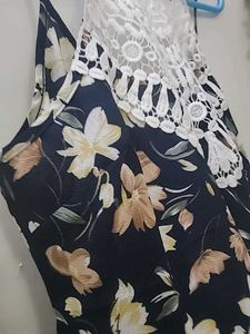 Floral Print Dress with Crochet Detail