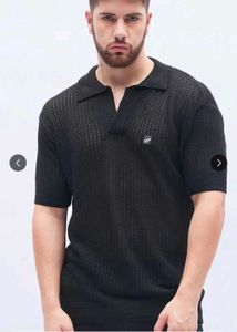 Black Knit Polo Shirt