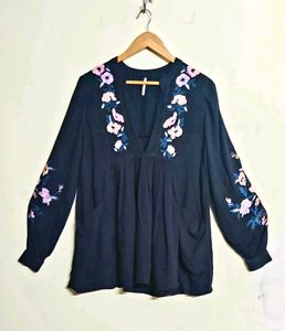 Embroidery Work Black Cotton Top Size-40
