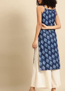 Anayna Blue And White Geometric Cotton Print Kurta
