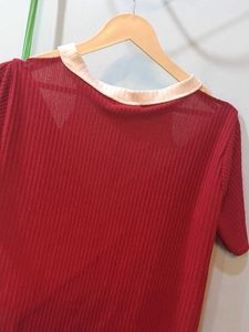 Red &amp; White V-Neck Top