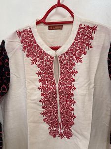 Red Embroidery Khadi Kurti