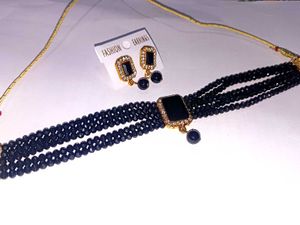 Black Beaded Choker &amp; Earring Set