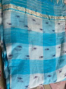 Blue Checked Saree