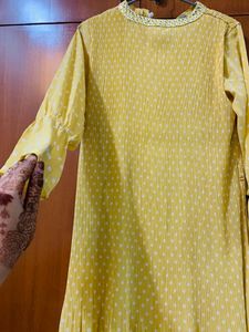 Yellow Polka Dot Pleated Dress