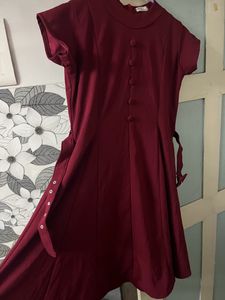 Hq Maroon Solid Maxi Dress Size M