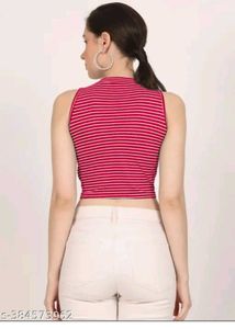 Striped Mock Neck Crop Top