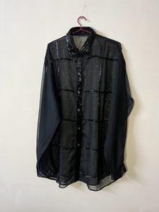 Black Transparent Shirt With Heavy Bead Work