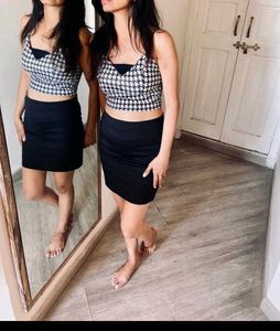 Houndstooth Crop Top & Skirt