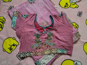 Pink Embroidered Saree Blouse