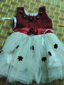 Sparkly Red & White Flower Girl Dress