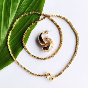 Gold Drop Earrings And Necklace Jewelry Set