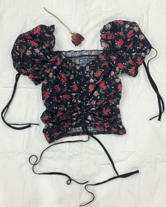 Floral Print Drawstring Top