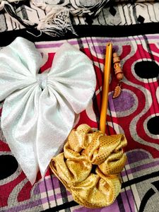 Combo Of Bow+ Scrunchies+Pencil Hair Clip