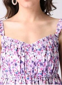 Blue Floral Print Ruffles Smocked Peplum Top