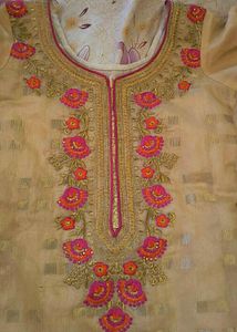 Simple Kurti Design With Orange,Pink Color Flowers