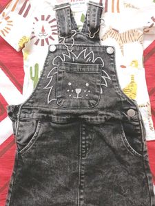 Cute Lion Denim Overalls & Tee Set For Baby Boy