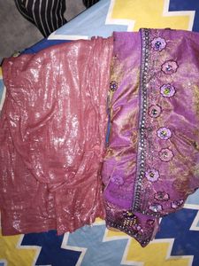 Net saree in purple colour havingg 2 shining shade