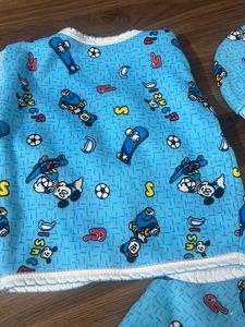 Warm Blue Sweatshirt Sweatpants Cap N Bib Set