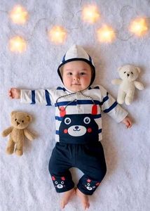 Cute Bear Striped Baby Outfit (Y)