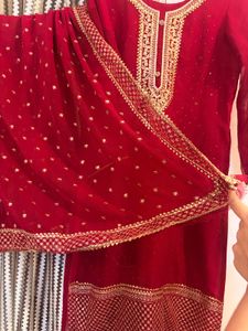 Red Embroidered Kurta Set