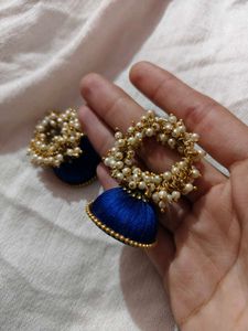 Blue Silk Thread Earrings